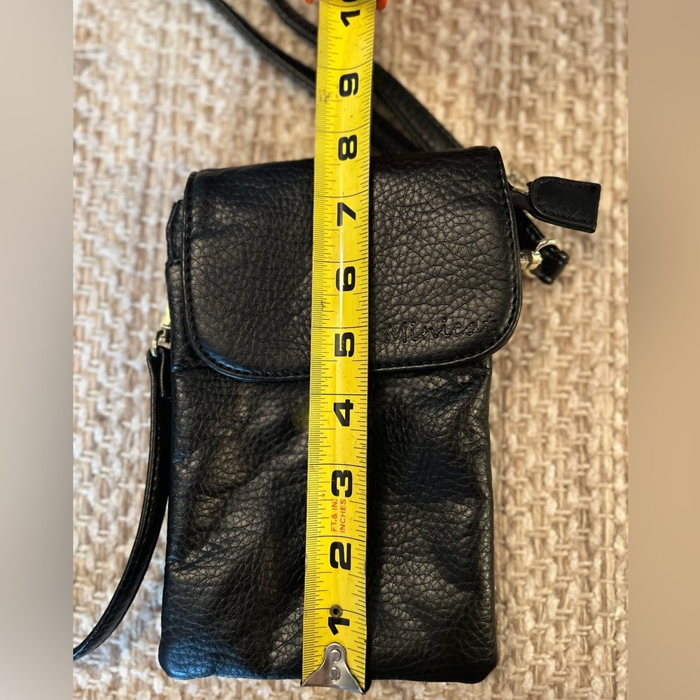 Minicat Pebbled Black Leather Micro Crossbody Bag Purse Adjustable Strap Festive - Picture 8 of 9
